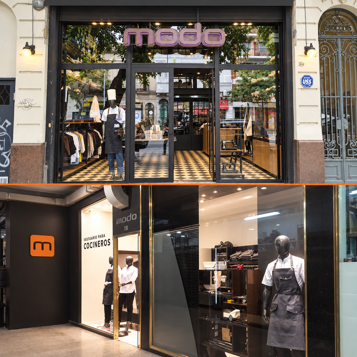 Fotos de los locales reales de MODO: Villa Crespo arriba y Recoleta abajo